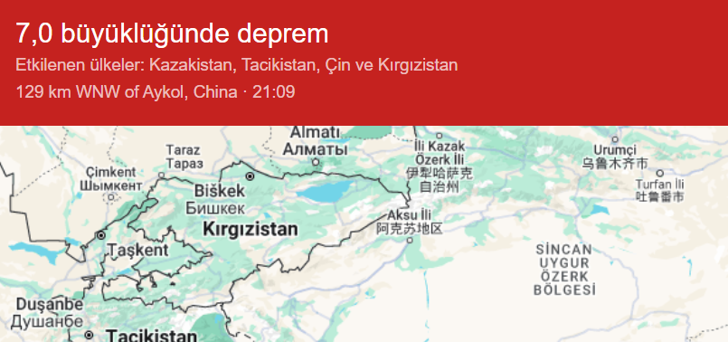 KIRGIZİSTAN'DA 7 BÜYÜKLÜĞÜNDE DEPREM